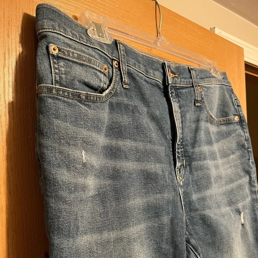 J Crew 10” Toothpick Straight Leg Denim Blue Jeans With Raw Hem Size 33